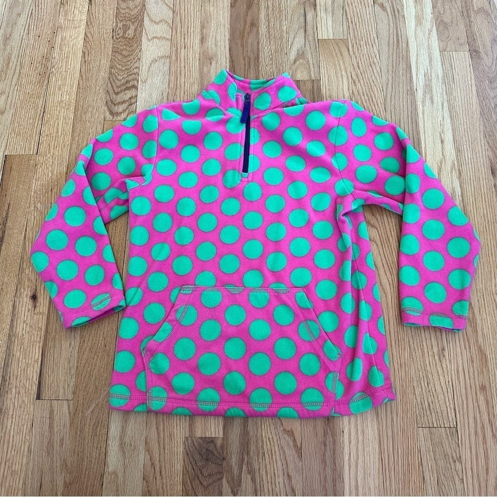 Hanna Andersson Pink Green Polka Dot 1/4 Zip Fleece Pullover Size 10 140cm